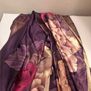 Floral Silk Scarf in Purple and Pink